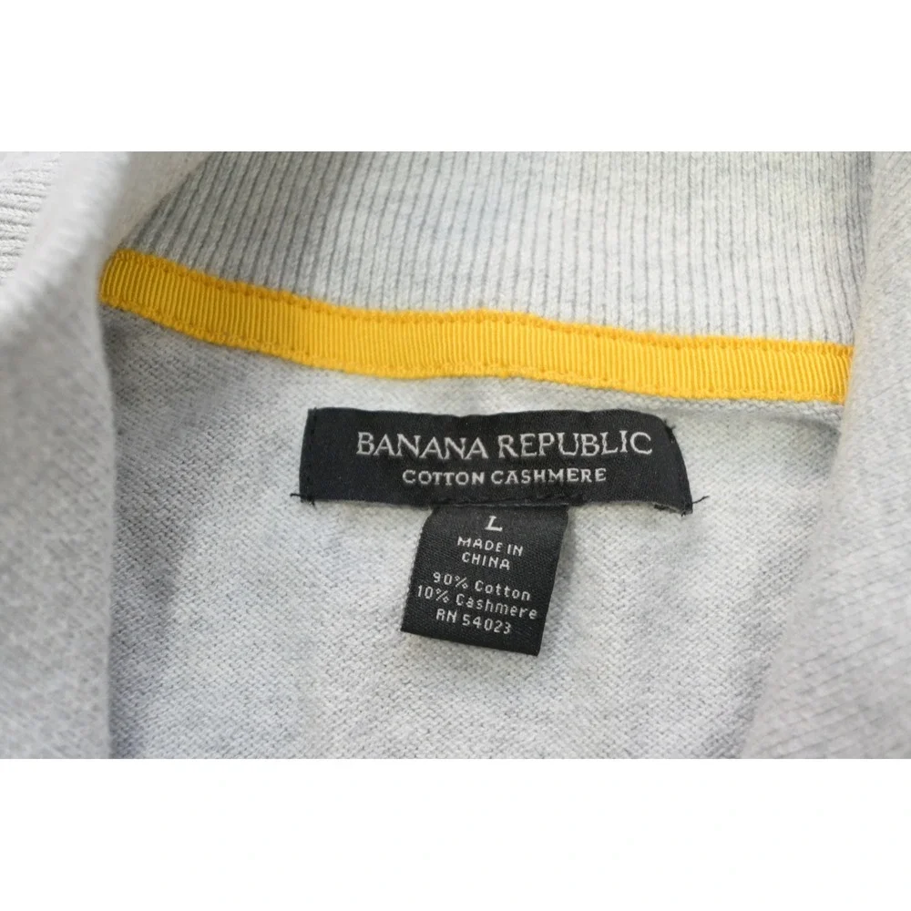 Banana Republic Sweater Men Large Gray Cotton Cashmere Mock Neck Button EUC